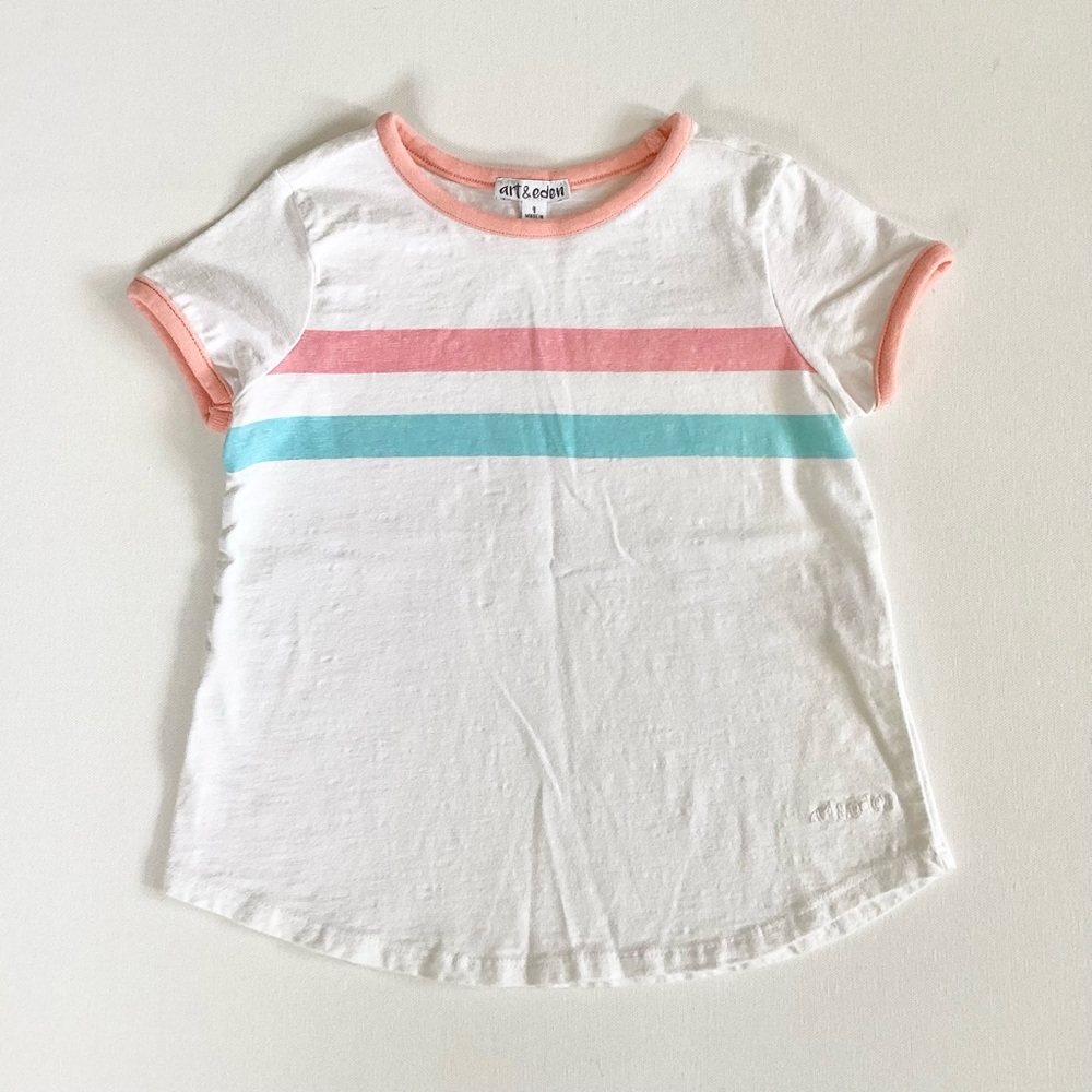 Art & Eden Organic White Striped Ringer Tee